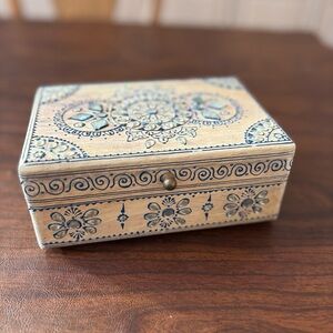 Decorative Blue and Cream Wooden Box